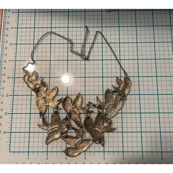 Brass Bird Bib Necklace VTG Granny Core Boho Core No Sig 70's - Picture 3 of 6